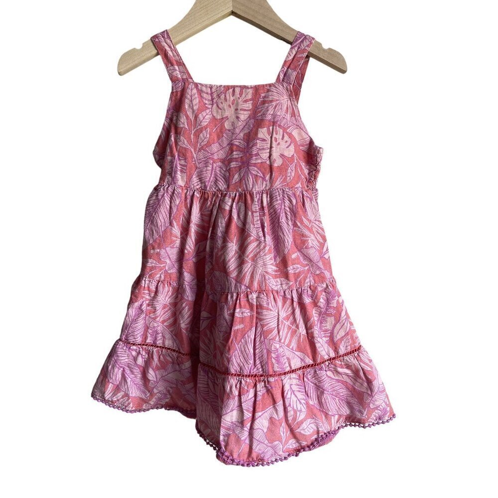 Cat & Jack Pink Palm Print Dress 4t Pink Sleeveless Ladder Stitch Smocked Midi